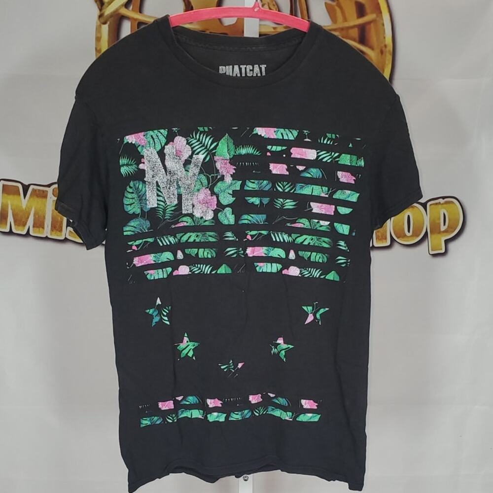 Phatcat NY Graphic T-Shirt Black Short Sleeve Floral Print Men’s Small